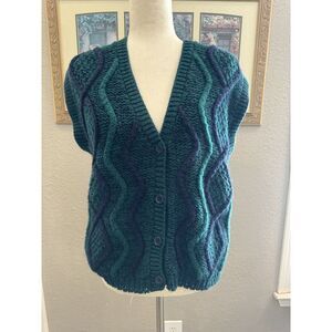 Sweater Vest Vintage 90s Retro‎ Funky Large Med Grunge Cobain Green Black Button